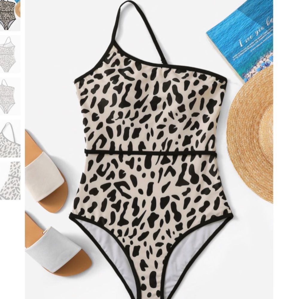 SHEIN Leopard One Shoulder One Piece Swimsuit